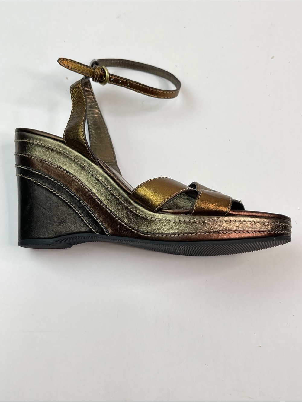 Coach Designer Renee Bronze Metallic Wedge Heel Ankle Strap Sandals 8M